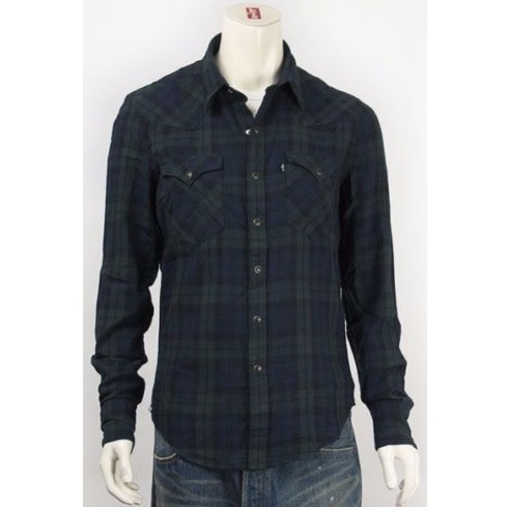 Levi's Green & Blue Plaid Slim Fit Snap Button Up